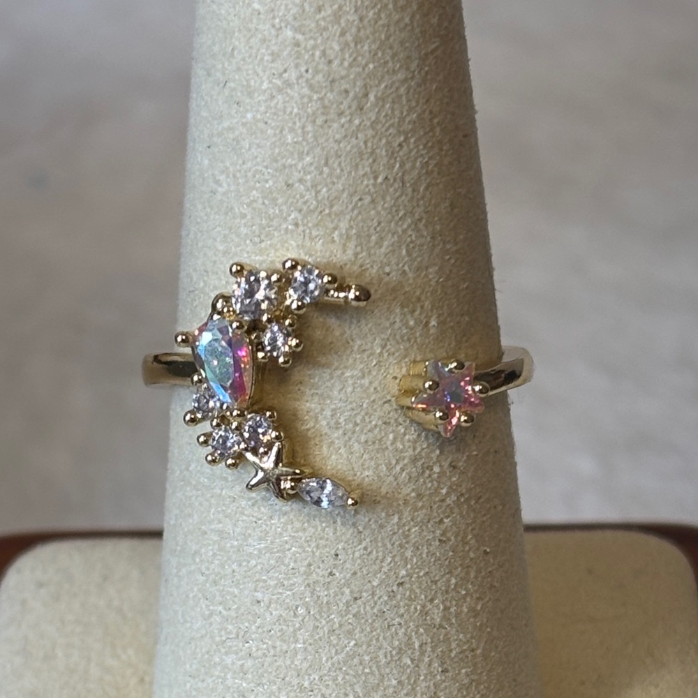 Aurora Borealis AB Crystal Ring 18k Yellow Gold Plated Adjustable
